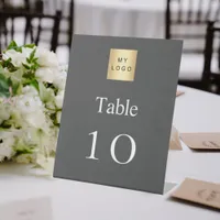 Grey white business logo table number pedestal sign