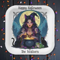 Personalized Witch and Cauldron Halloween Paper Plates