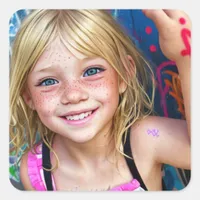 Tribal Kids | Cute Little Blonde with Freckles Square Sticker