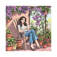 Pretty Lady Drinking Coffee Relaxing Outside Metal Print