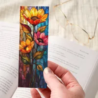 Stained Glass Style Pink Yellow Flowers Two-sided Bookmarks