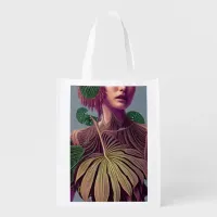 Woman in Monstera Deliciosa Leaves Grocery Bag