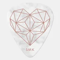 Faux Rose Gold Geometric Heart Marble Monogram Guitar Pick