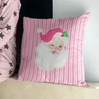 Hot Pink Vintage Santa Wink Christmas Throw Pillow