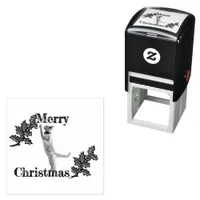 Self Inking Stamp - Merry Christmas Holly and Cat