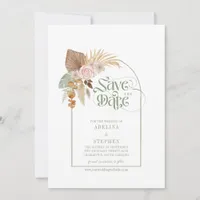 Elegant Boho Tropical Dried Flowers Arch QR Code Save The Date