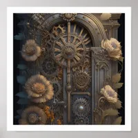 Steampunk Door with Flowers Poster