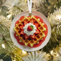 Waffles, Strawberries and Whipped Cream Christmas Metal Ornament