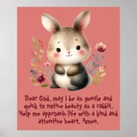 Rabbit Woodland Kids Christian Prayer on Pink | Poster