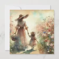 Mother's Day Woman and Child in Field of Flowers Card