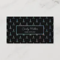 Holographic Chic Scissor Pattern Hair Stylist Business Card