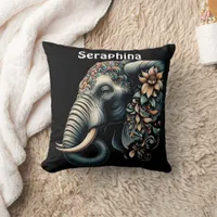 Floral dawn elephant art throw pillow