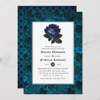 Black and Blue Gothic Floral Rehearsal Dinner Invitation