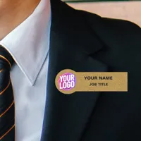 Round Business Logo or Employee Photo Gold Plate Name Tag