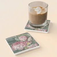 Ellis Rowan Sacred Lotus Water Lily Vintage Flower Stone Coaster