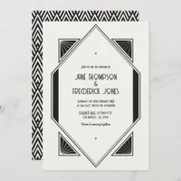 Ivory Linen & Jet Black Art Deco Wedding Photo Invitation