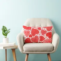 Fancy Red Hearts and Dots Pattern Lumbar Pillow