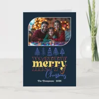 Midnight Starbust Hand Drawn Merry Christmas Photo Holiday Card
