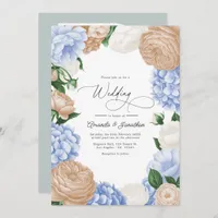 Powder Blue, Sand Beige & White Floral Wedding Invitation
