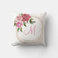 Floral Monogram Elegant Wedding Gift Throw Pillow