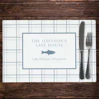 Classic Customizable Plaid Lake House Blue Fish Placemat