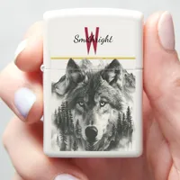 Wolf appears in dawn's misty mountains zippo lighter