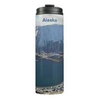Alaskan Mountain Range and City Below Thermal Tumbler