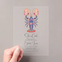 She’s a Catch Coastal Bachelorette Party Acrylic Invitations