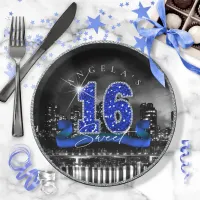 City Lights Sweet Sixteen Blue ID118 Paper Plates