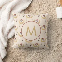 Boho Moon Stars Butterfly Pattern Monogram  Throw Pillow