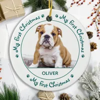 My First Christmas- Cute Dog Green Puppy Pet Photo Ceramic Ornament