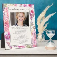 Floral In Loving Memory Prayer Photo Tribute Plaque