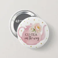 Floral Teapot Tea Party Baby Shower Button Favor