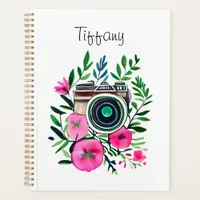 Vintage Flowers and Retro Camera Personalized Planner