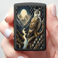 Regal Owl Mountain Ocean Leather Art Zippo Lighter