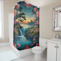 Serenity at Sunset: Traditional Chinese Garden Art Shower Curtain