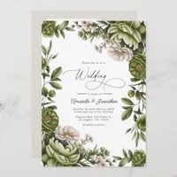 Olive Green and Neutral Floral Wedding QR Code Invitation