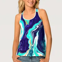  Blue Teal Ocean Swirls Marble Fluid Art   Tank Top