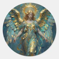 A Beautiful Gold and Turquoise Angel Classic Round Sticker