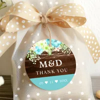 Aqua Floral String Lights Rustic Thank You Wedding Favor Tags