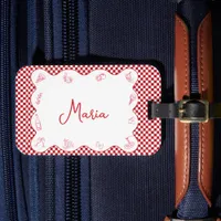 Classic Chic Italian-Themed Name Red Checkered  Luggage Tag