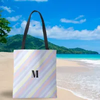 Monogrammed Faded Pastel Stripes Colorful Summer Tote Bag