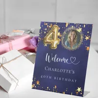40th Birthday blue gold stars photo welcome Pedestal Sign