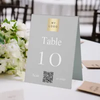 Silver white business logo QR code table number Table Tent Sign