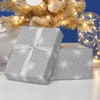 White Snowflakes Polka Dots Silver Christmas Wrapping Paper
