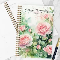 Elegant Watercolor Pink Roses and Green Foliage Planner