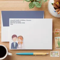 Simple, Cartoon-Iike  Spouses Illustration Wedding Envelope
