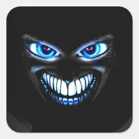 Blue Creepy Face Smiling with Scary Teeth Square Sticker