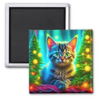 Christmas Kitten and Christmas Trees Magnet