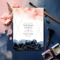 Navy and Blush Watercolor Geometric Wedding Invitation